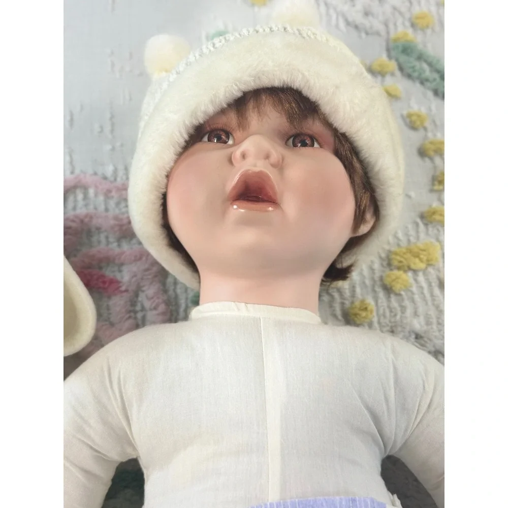 Cathay Collection Vintage Porcelain Baby Doll 21 Inch Blonde Bear Outfit Repair